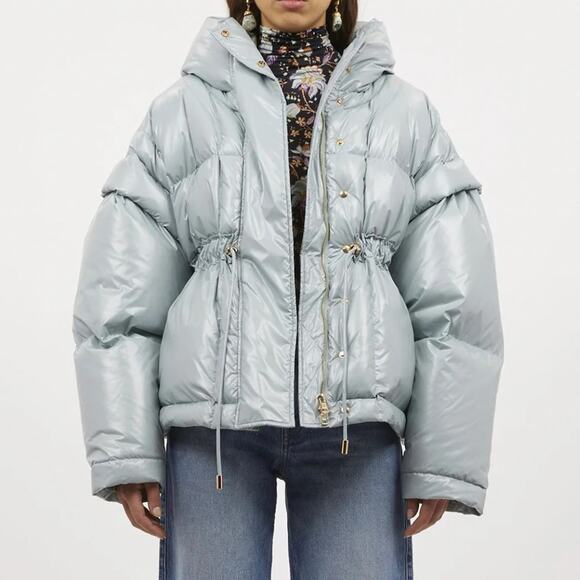 Ulla Johnson Rhodes Hooded Down Puffer Coat Jacket Agave‎ Blue Size Large - Picture 1 of 10